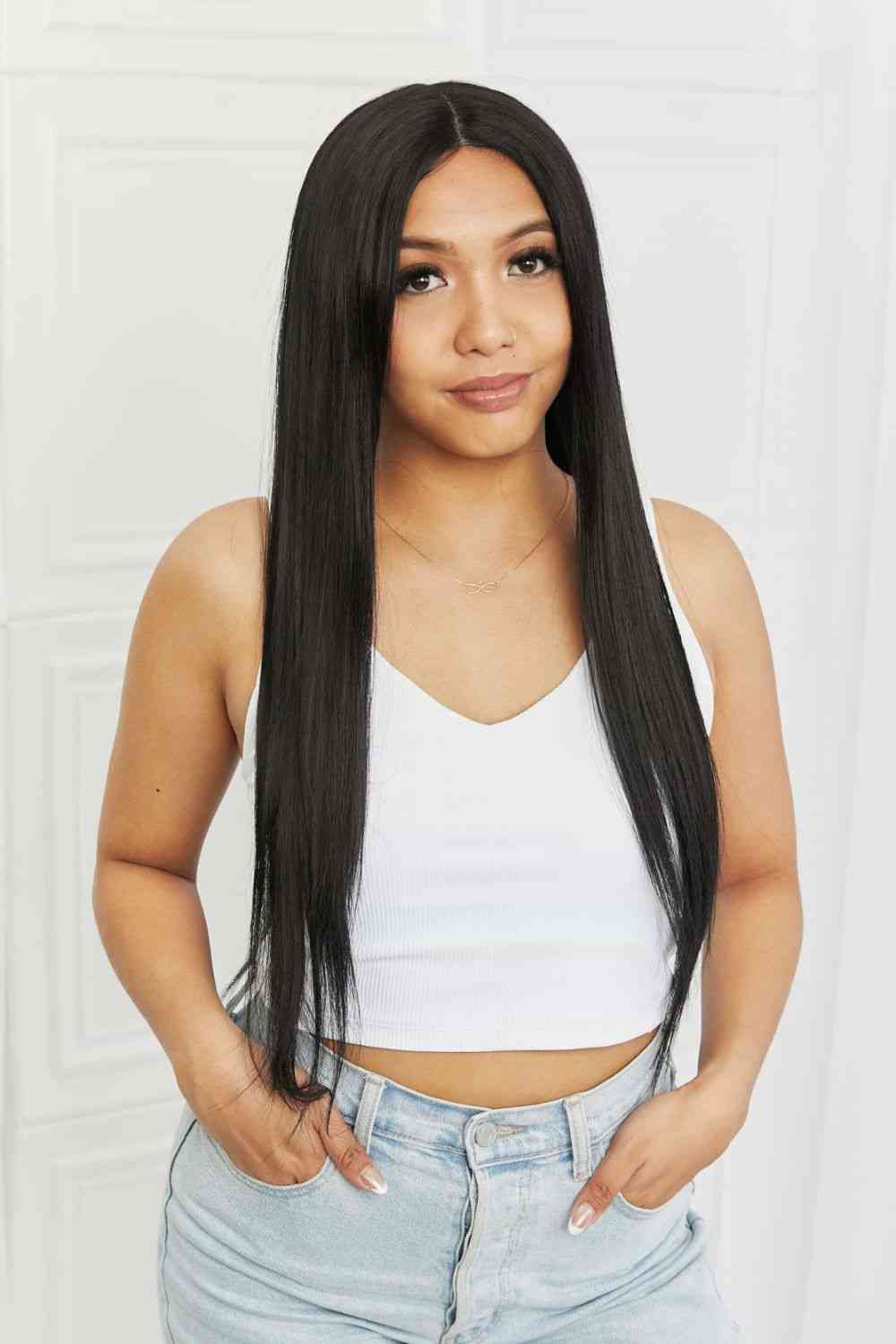 EMMOR 13*2" Long Lace Front Straight Synthetic Black Wigs 26" Long 150% Density (Cap Included)