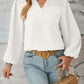 Ruched Swiss Dot Notched Balloon Sleeve T-Shirt