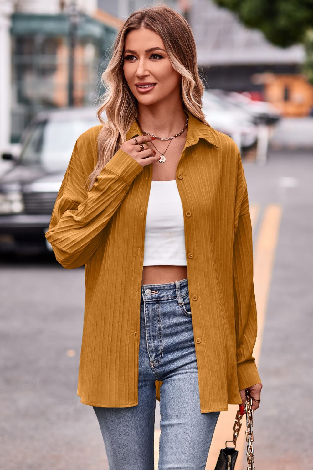 Full Size Slit Dropped Shoulder Longline Shirt