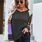 Avery Mixed Print Full Size Sleeve Crewneck Waffle Knit Top