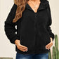 Drawstring Zip Up Hooded Plush Jacket
