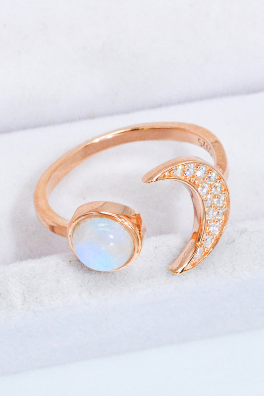 Women's Natural Moonstone and Zircon Sun & Moon Open Ring