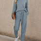 Round Neck Top and Drawstring Cloudy Blue Pants Set