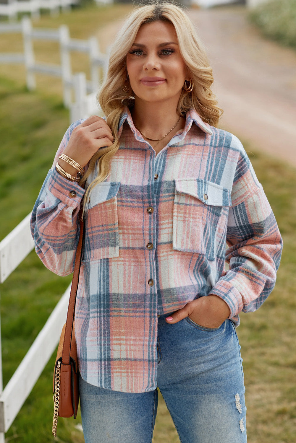 Full Size Plaid Dropped Shoulder Shacket