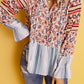 Women's Full Size Floral Striped Flounce Sleeve Blouse