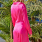 Women's Satin Drop Shoulder Johnny Collar Shirt Dress