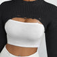 Full Size Distressed Long Sleeve Cropped Sweater