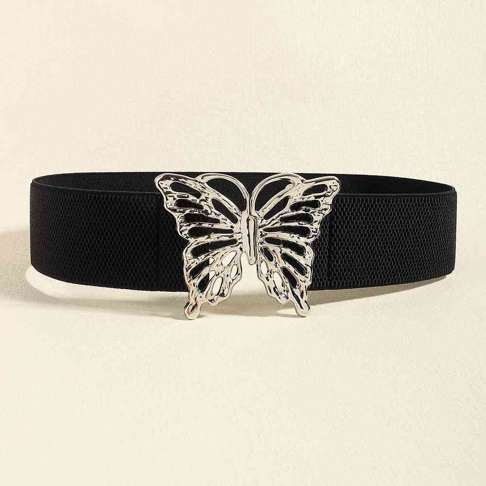 Chic Woman Butterfly Alloy Buckle Elastic Belt