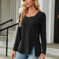 Full Size Square Neck Long Sleeve Slit T-Shirt