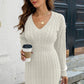 SoMini Cable-Knit V-Neck Long Sleeve Mini Sweater Dress