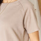 Zenana Baby Waffle Light Mocha Short Sleeve Slit High-Low T-Shirt - Brand Zenana