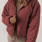 Brick Red Zip Up Collared Neck Long Sleeve Winter Coat
