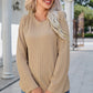 Adelisa & Yehn Round Neck Raglan Sleeve Ribbed Blouse