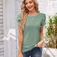 Eyelet Round Neck Petal Sleeve T-Shirt