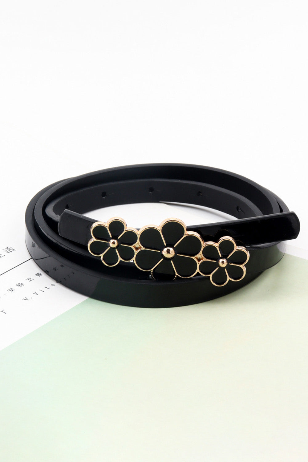 Jessica Anne Beauty Flower Decor Skinny PU Belt