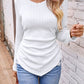 Textured Ruched V-Neck Long Sleeve T-Shirt
