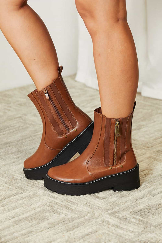 Forever Link Side Zip Chestnut Platform Boots