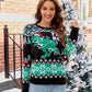 Full Size Round Neck Long Sleeve T.Rex Pattern Christmas Sweater