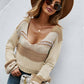Color Block Scoop Neck Dropped Shoulder Sweater