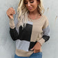 Women's Color Block Ribbed Trim Round Neck Knit Pullover