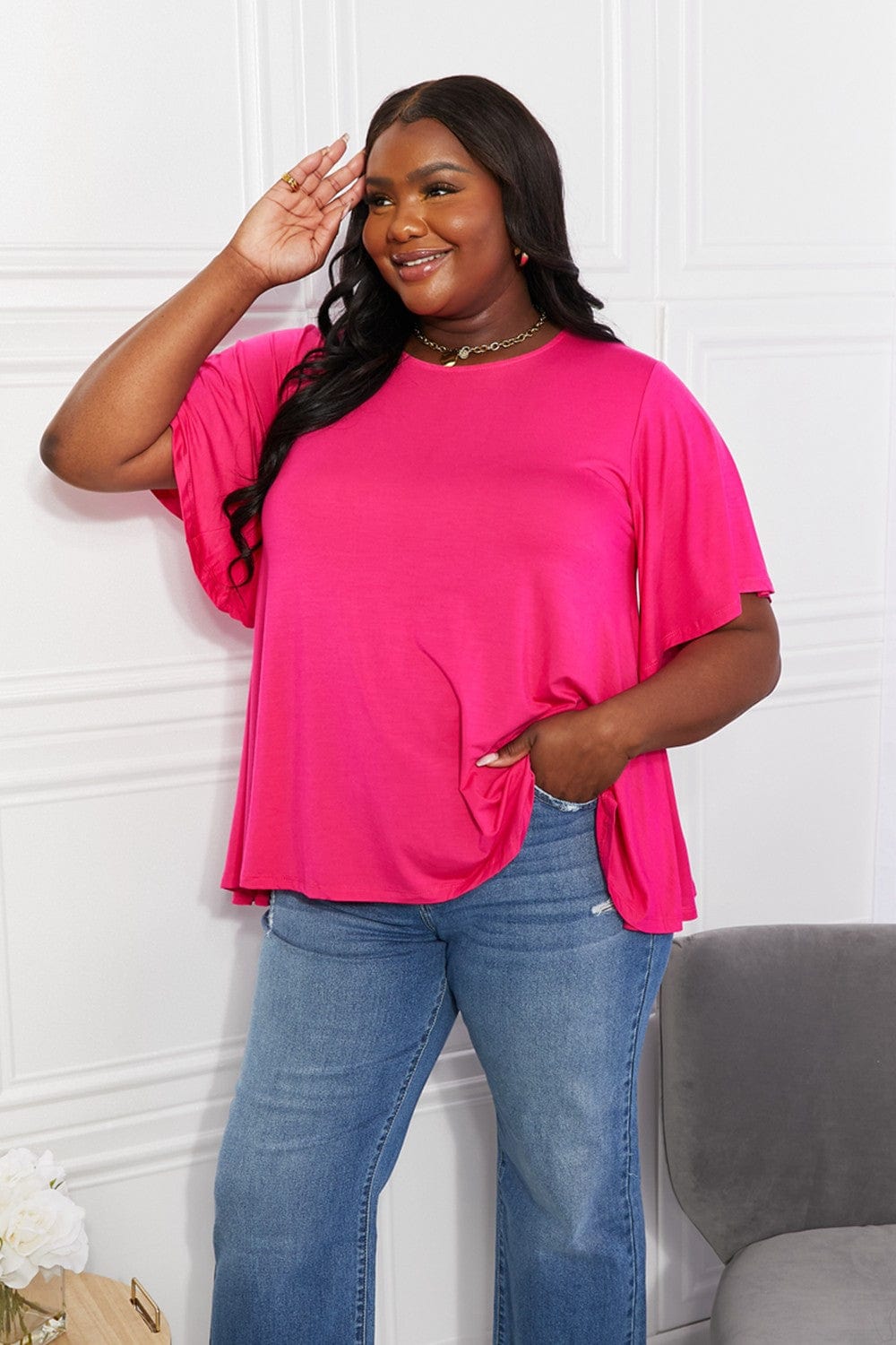 Yelete Full Size More Than Words Flutter Short Sleeve Top