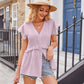 Full Size Buttoned V-Neck Ruffle Trim Top