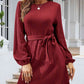 Round Neck Tie Front Long Sleeve Dress