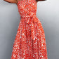 Women's Printed Spaghetti Strap Decorative Button Belted Dress