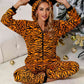 Animal Print Zebra Zip Front Lounge Jumpsuit with Pockets