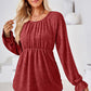 Ruched Round Neck Flounce Sleeve Blouse