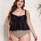 Plus Size Two-Tone Drawstring Sleeveless Tankini Set