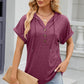 Half Button Drawstring Short Sleeve Hooded T-Shirt