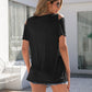 Decorative Button Round Neck Cold Shoulder T-Shirt