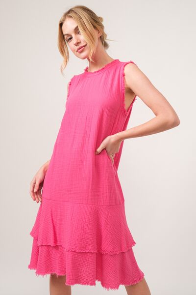 And The Why Washed Fringe Detail Tiered Dress *