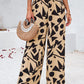 Smocked Printed Wide Leg Pants with Pockets