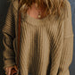 Ribbed Round Neck Dropped Shoulder Sweater