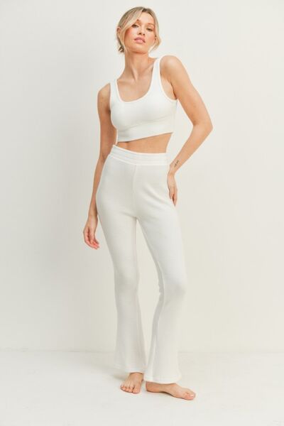 Kimberly C White Waffle Tank and High Waist Flare Pants Set *