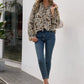 Printed Tie Neck Frill Trim Flounce Sleeve Blouse