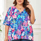 Floral Center Seam V-Neck Blouse