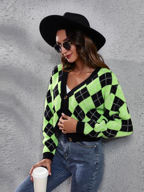 Fashion Mood Geometric Button Up Long Sleeve Cardigan