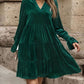 Notched Long Sleeve Tiered Dress