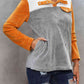 Color Block Collared Sweatshirt with Pockets