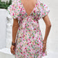 Printed V-Neck Puff Sleeve Mini Dress