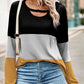 Color Block Cutout Round Neck Long Sleeve T-Shirt
