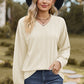 Textured V-Neck Dropped Shoulder T-Shirt
