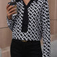 LoveByHannah Printed Collared Neck Black Long Sleeve Shirt