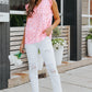Malibu Dreams SEASIDE Full Size Floral Tie Neck Ruffled Sleeveless Top