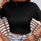 Ribbed Round Neck Short Sleeve T-Shirt