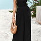 Women's Frill Trim Tie Shoulder Wide Leg Jumpsuit with Pockets