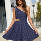Women's Grid One-Shoulder Tied Cutout Dress